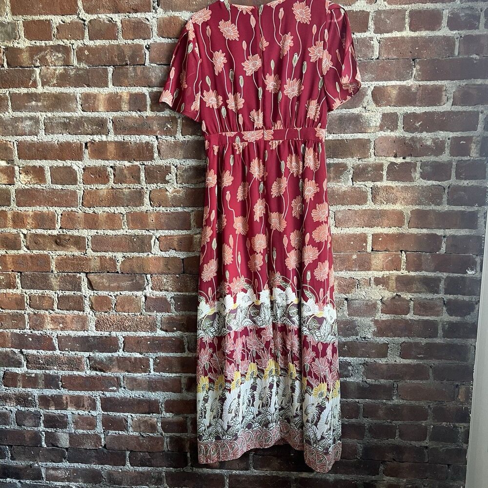 MADEWELL Tulip Sleeve Maxi Dress In Tall Sunflowers Red Chiffon Wedding Sz 4 - Picture 8 of 9